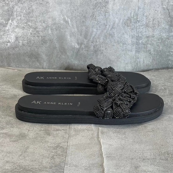 Anne Klein Women's Black Journi Rhinestone Embellished Flat Slide Sandals SZ 10 - Picture 1 of 13